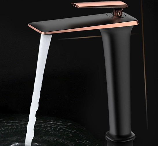 Contemporary Solid Brass Black and Gold Bathroom Basin Single Hole Faucet Deck Mounted