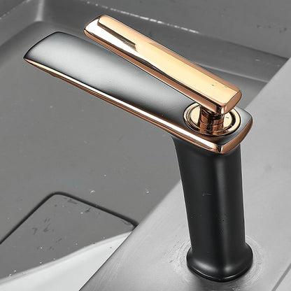 Contemporary Solid Brass Black and Gold Bathroom Basin Single Hole Faucet Deck Mounted