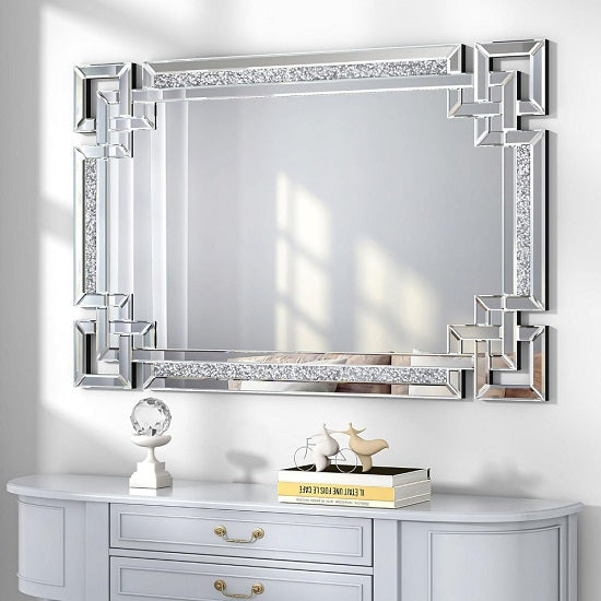 Greek Key Desing Crystal Crush Diamond Wall Mirror