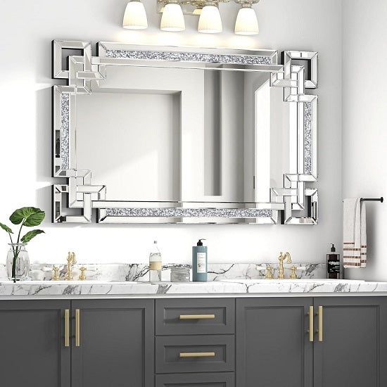 Greek Key Desing Crystal Crush Diamond Wall Mirror