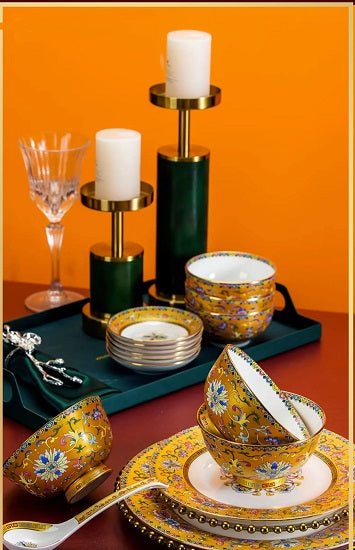 Private Collection Ultra Luxury Christian Dior Style Design Gold Plated Fine Porcelain Bone China 80 pc Dinner Sets