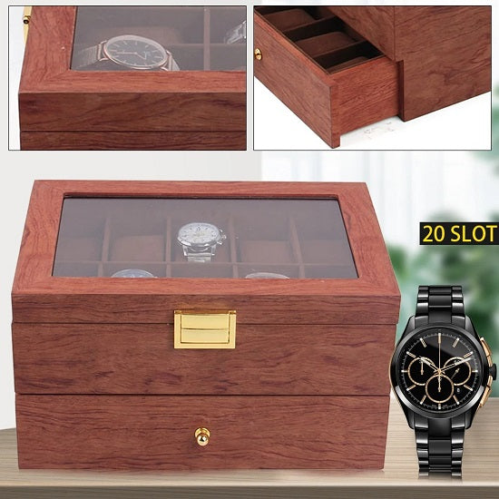 Watch Rosewood Display Storage Case Double Drower Orgonizer for 20 Slots