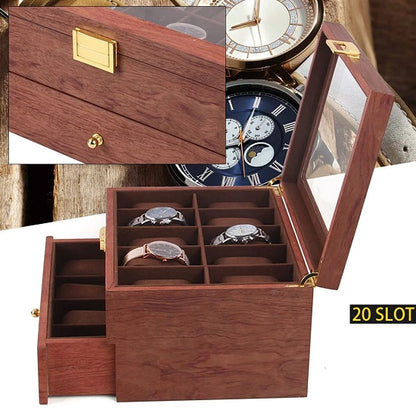 Watch Rosewood Display Storage Case Double Drower Orgonizer for 20 Slots