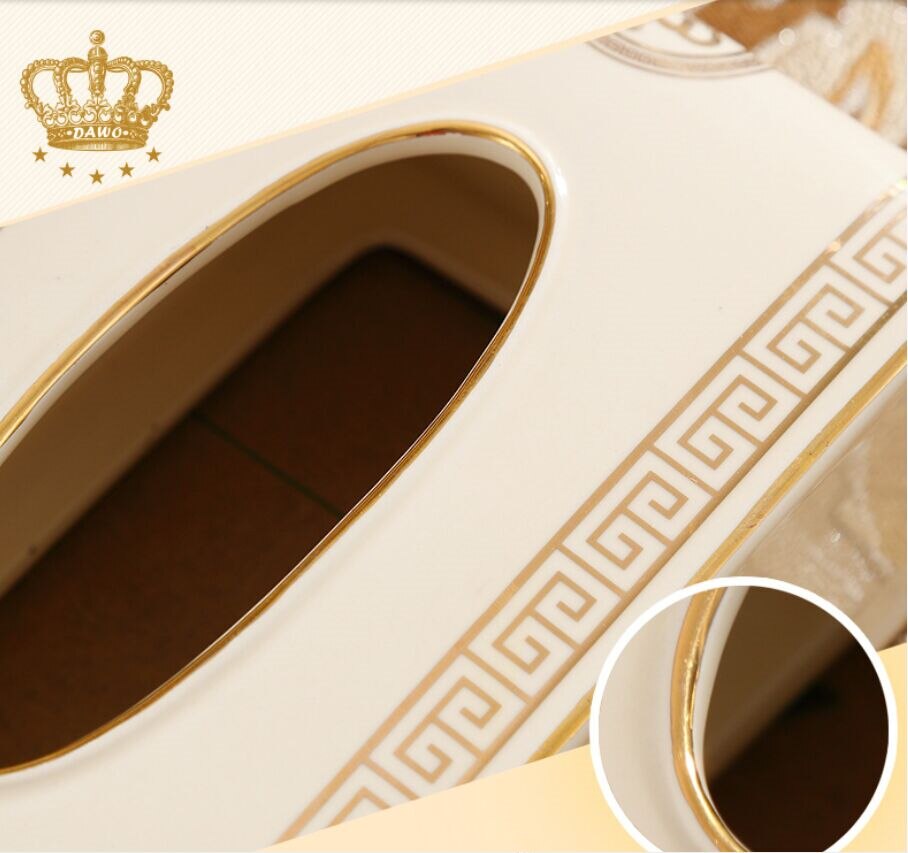 ALDO Bathroom Accessories > Facial Tissue Holders Gold Crown Style Handmade Fine Ceramic Designer Tissue Box With Real Gold Leaf.