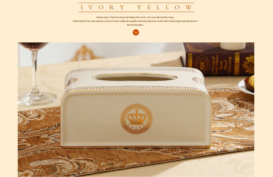 ALDO Bathroom Accessories > Facial Tissue Holders Gold Crown Style Handmade Fine Ceramic Designer Tissue Box With Real Gold Leaf.