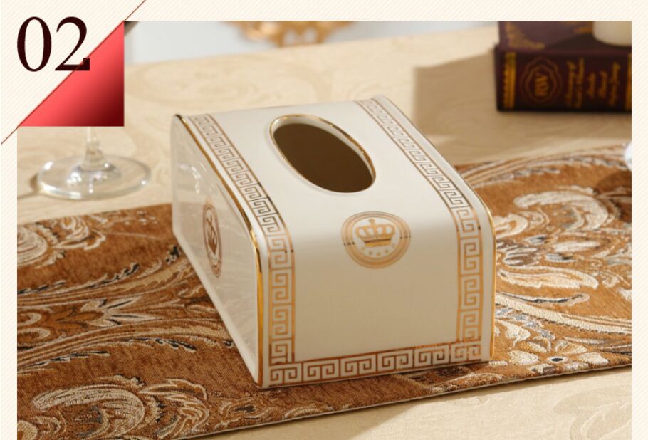 ALDO Bathroom Accessories > Facial Tissue Holders Gold Crown Style Handmade Fine Ceramic Designer Tissue Box With Real Gold Leaf.