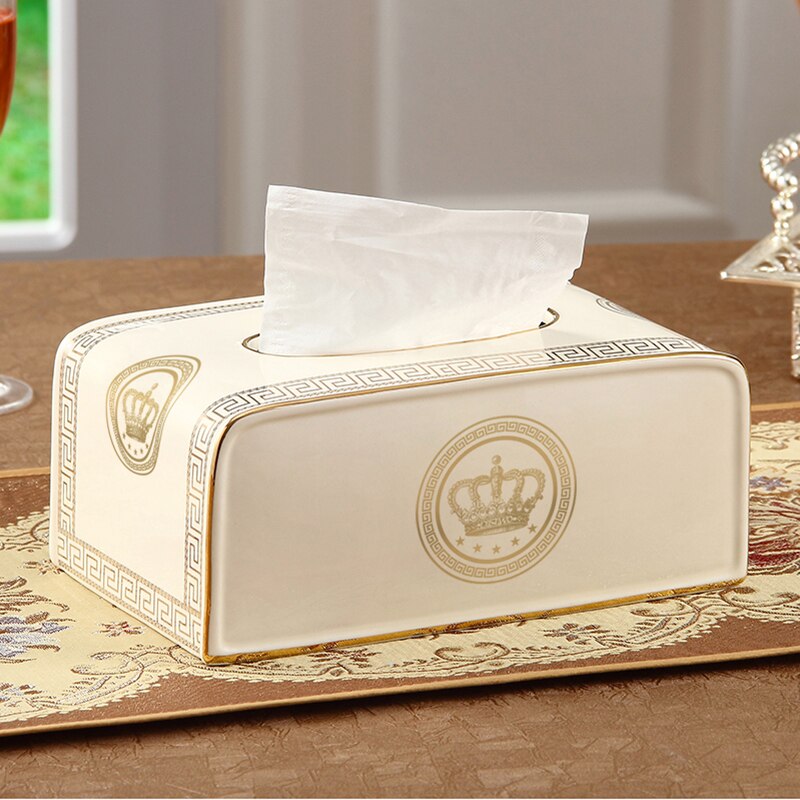 ALDO Bathroom Accessories > Facial Tissue Holders Gold Crown Style Handmade Fine Ceramic Designer Tissue Box With Real Gold Leaf.