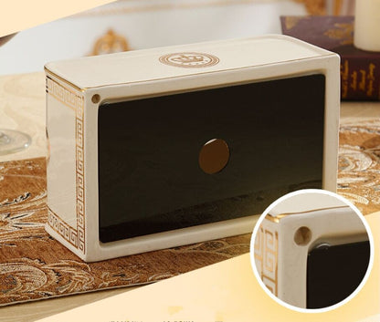 ALDO Bathroom Accessories > Facial Tissue Holders Gold Crown Style Handmade Fine Ceramic Designer Tissue Box With Real Gold Leaf.