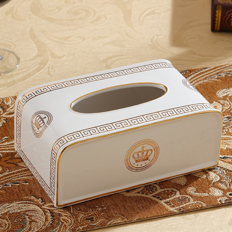 ALDO Bathroom Accessories > Facial Tissue Holders Gold Crown Style Handmade Fine Ceramic Designer Tissue Box With Real Gold Leaf.