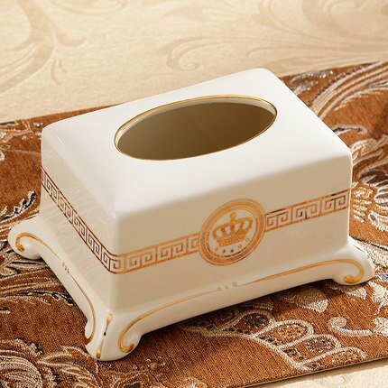 ALDO Bathroom Accessories > Facial Tissue Holders Gold Crown Style Handmade Fine Ceramic Designer Tissue Box With Real Gold Leaf.