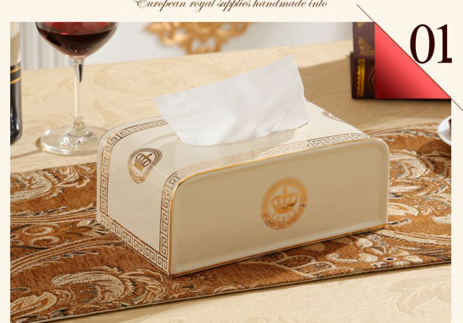 ALDO Bathroom Accessories > Facial Tissue Holders Gold Crown Style Handmade Fine Ceramic Designer Tissue Box With Real Gold Leaf.