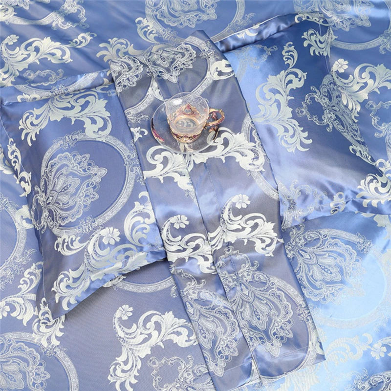 ALDO Bedding >Comforters & Sets Luxury Blue  Palace Quilt Duvet Bedding Set & Pillowcases