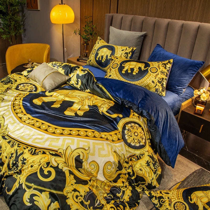 ALDO Bedding >Comforters & Sets Luxury Versace Style Luxury Egyptian Cotton Duvet Bedding Set with Embroidery