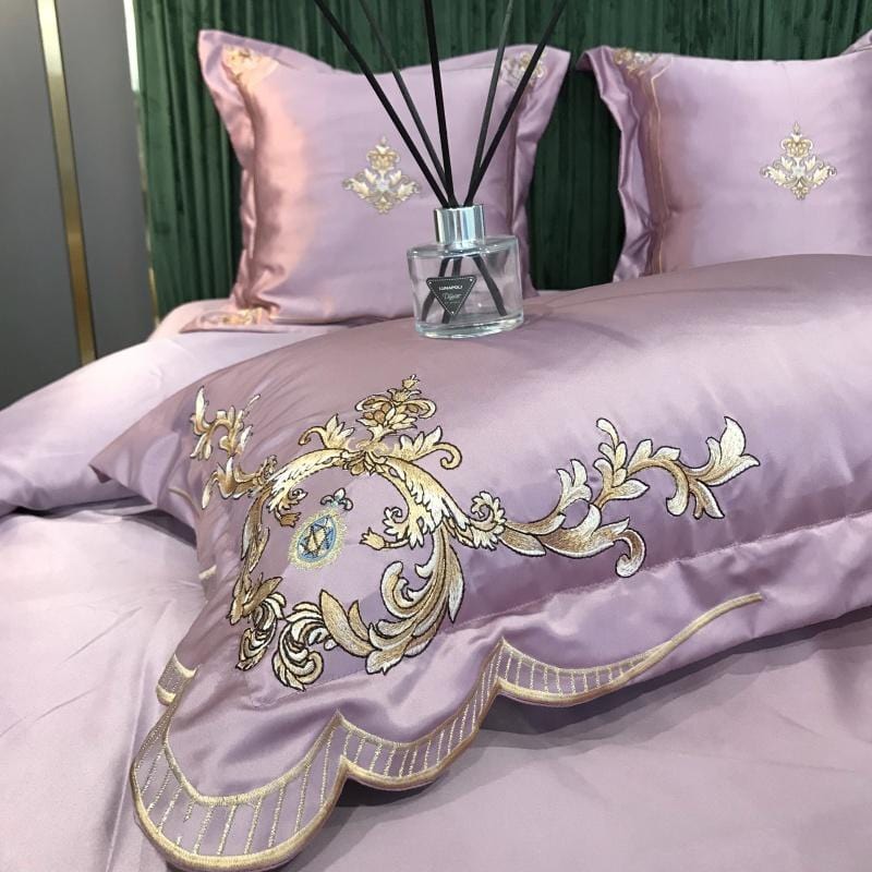 ALDO Bedding >Comforters & Sets Royal Gold Embroidery Satin Cotton Luxury Pink Soft Smooth Quilt Duvet Cover Bedspread Bedding Set With Pillow Covers