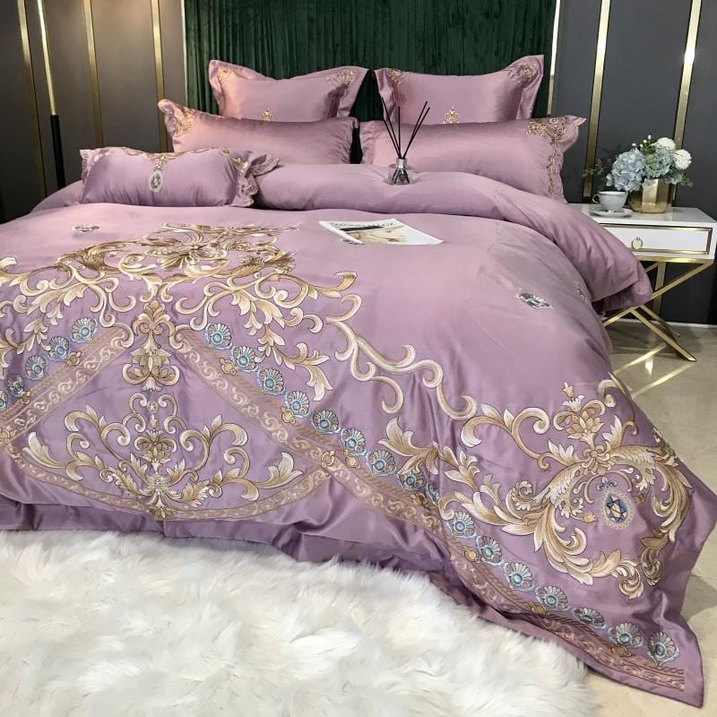 ALDO Bedding >Comforters & Sets Royal Gold Embroidery Satin Cotton Luxury Pink Soft Smooth Quilt Duvet Cover Bedspread Bedding Set With Pillow Covers