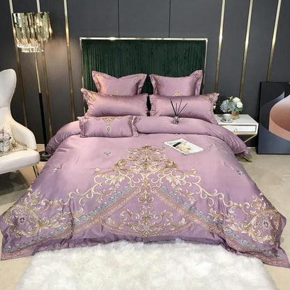 ALDO Bedding >Comforters & Sets Royal Gold Embroidery Satin Cotton Luxury Pink Soft Smooth Quilt Duvet Cover Bedspread Bedding Set With Pillow Covers