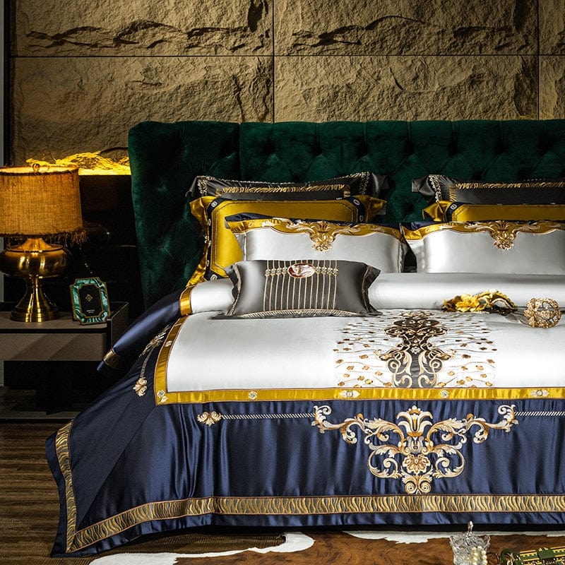 ALDO Bedding >Comforters & Sets Sultan's Finest Royal Blue Style Luxury Duvet Set Egyptian Cotton With Golden Embroidery