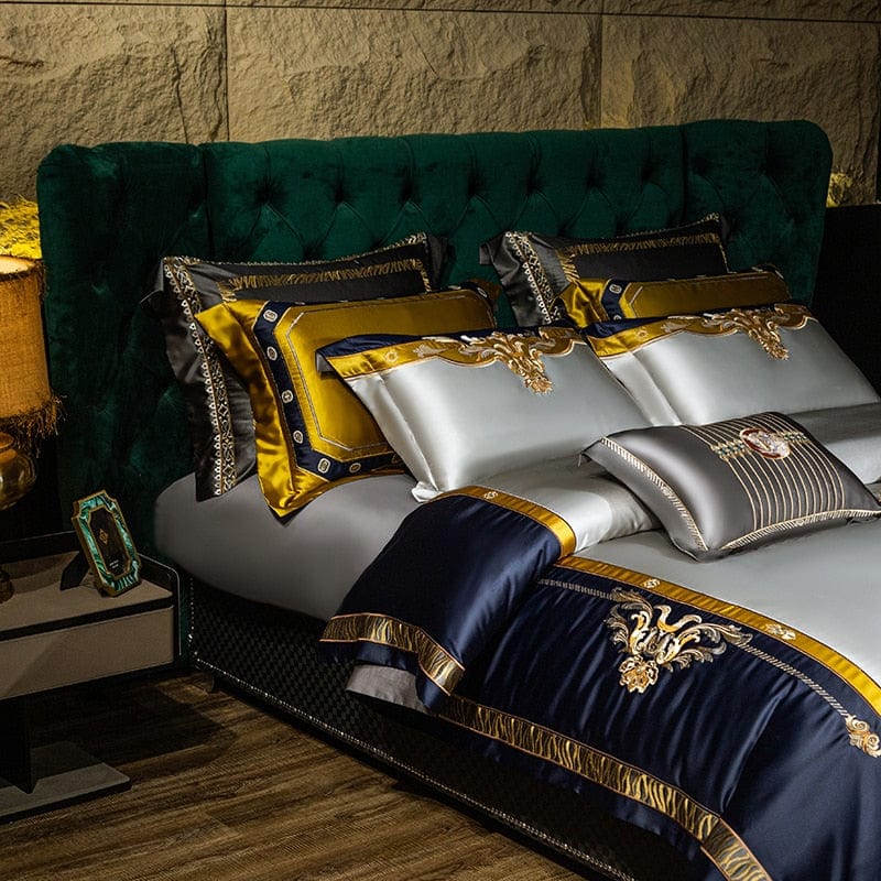 ALDO Bedding >Comforters & Sets Sultan's Finest Royal Blue Style Luxury Duvet Set Egyptian Cotton With Golden Embroidery