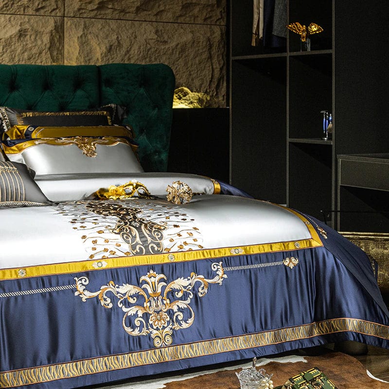 ALDO Bedding >Comforters & Sets Sultan's Finest Royal Blue Style Luxury Duvet Set Egyptian Cotton With Golden Embroidery