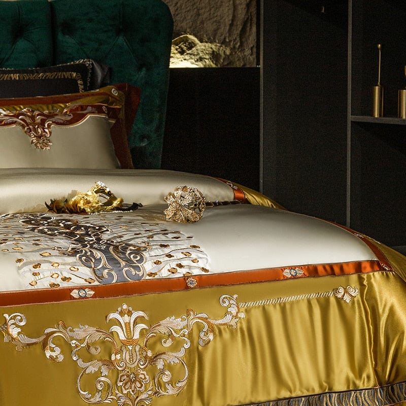 ALDO Bedding >Comforters & Sets Sultan's Finest Royal Gold Style Luxury Duvet Set Egyptian Cotton With Golden Embroidery