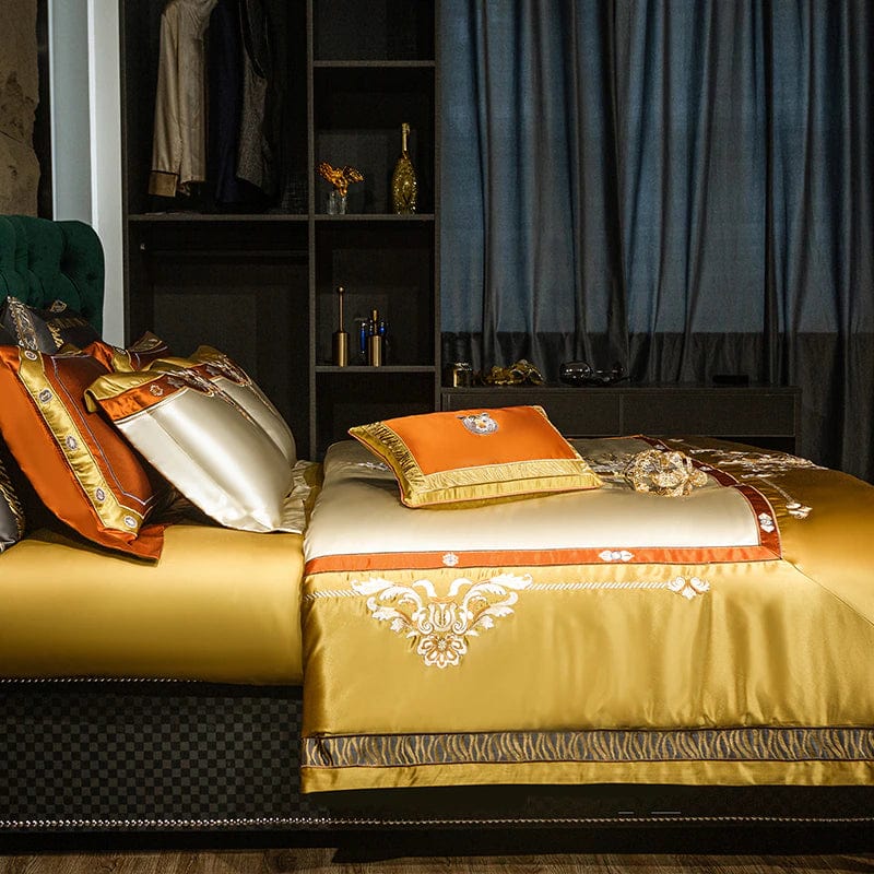 ALDO Bedding >Comforters & Sets Sultan's Finest Royal Gold Style Luxury Duvet Set Egyptian Cotton With Golden Embroidery