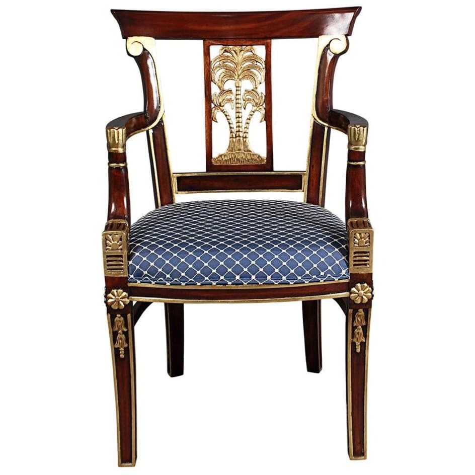 ALDO Chairs 23"Wx20"Dx37.5"H / NEW / wood British Colonial Plantation Solid Mahogany Dining Armchairs With  Real Gold Leaf