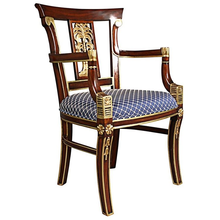 ALDO Chairs 23"Wx20"Dx37.5"H / NEW / wood British Colonial Plantation Solid Mahogany Dining Armchairs With  Real Gold Leaf