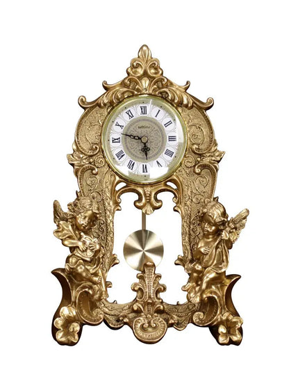 ALDO Clocks Grand  Luxurious Vintage Pendulum Quartz Clock with Angels and Two Candle Holders Set