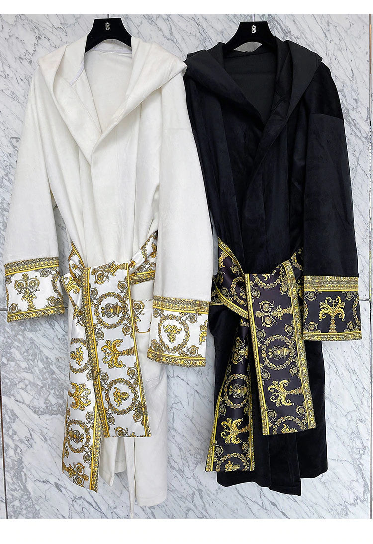 ALDO Clothing > Sleepwear & Loungewear > Robes Luxury Velvet Robe With Hood and Gold Embroidery One Size Fits All