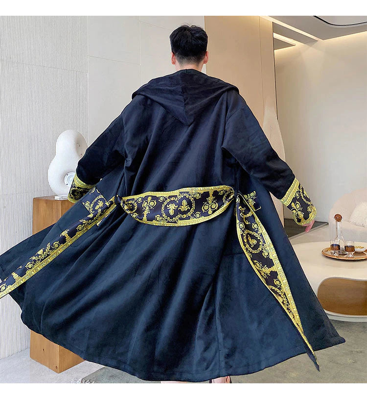 ALDO Clothing > Sleepwear & Loungewear > Robes Luxury Velvet Robe With Hood and Gold Embroidery One Size Fits All