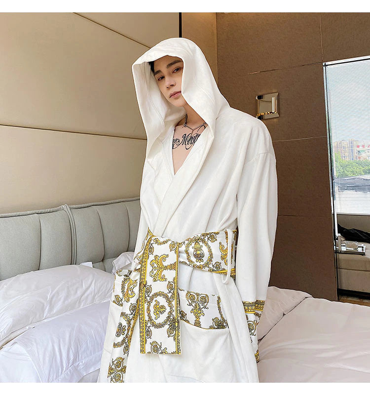 ALDO Clothing > Sleepwear & Loungewear > Robes Luxury Velvet Robe With Hood and Gold Embroidery One Size Fits All