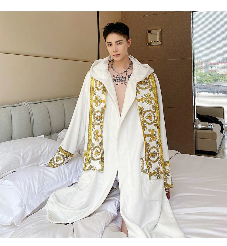 ALDO Clothing > Sleepwear & Loungewear > Robes Luxury Velvet Robe With Hood and Gold Embroidery One Size Fits All