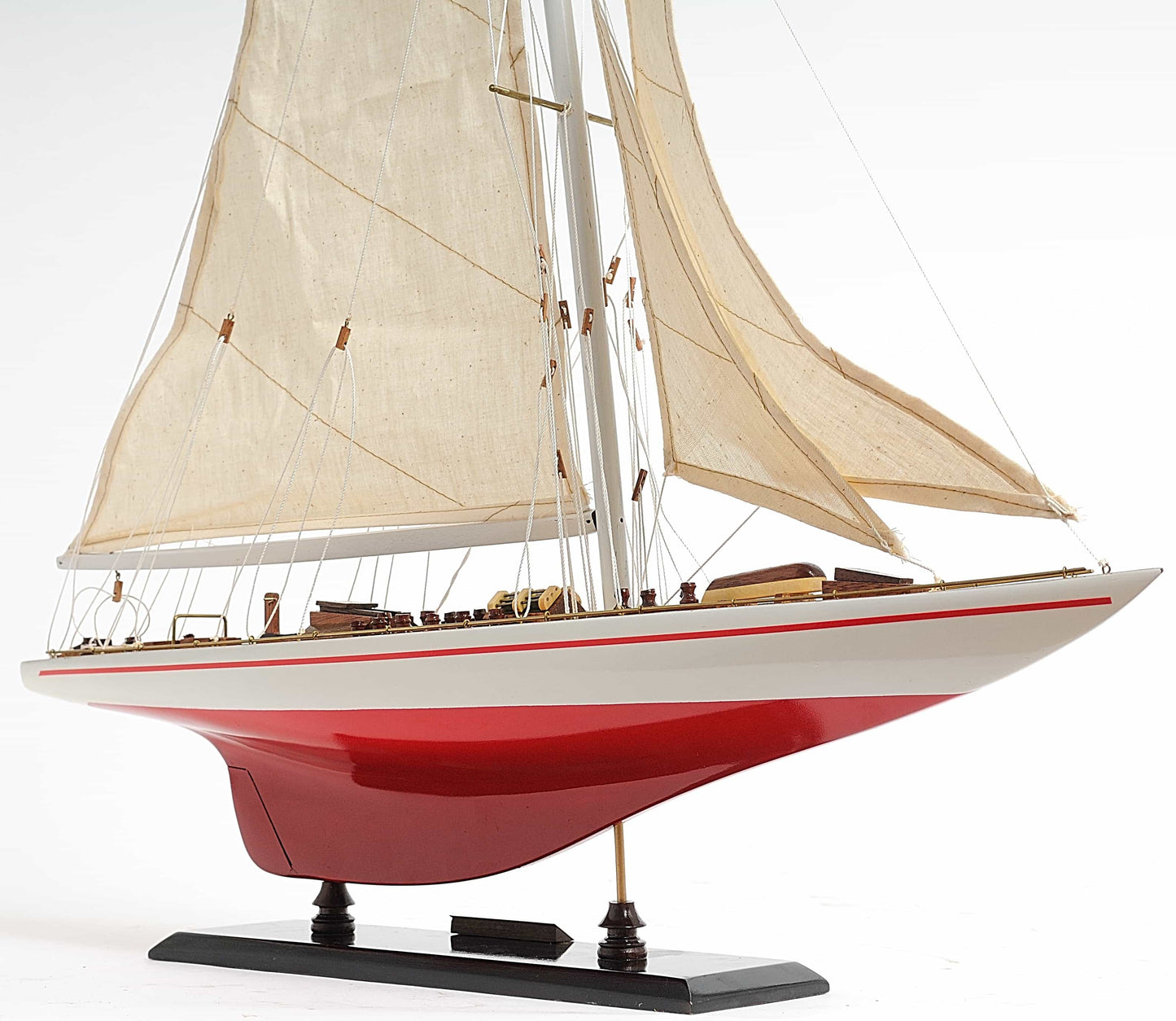 ALDO Creative Arts >Collectibles> Scale Model America's Cup Racing Yacht Endeavour L 60  Red and White Sailboat Wood Model by Authentic Models