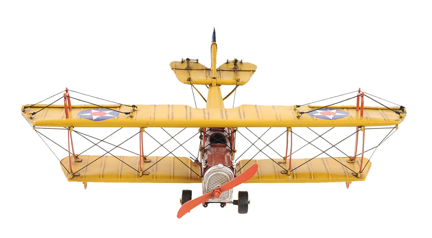 ALDO Creative Arts >Collectibles> Scale Model L: 11 W: 13.25 H: 4 Inches / NEW / Iron Airplane Yellow Curtiss JN-4 Jenny  Biplane Deck Top Metal Model