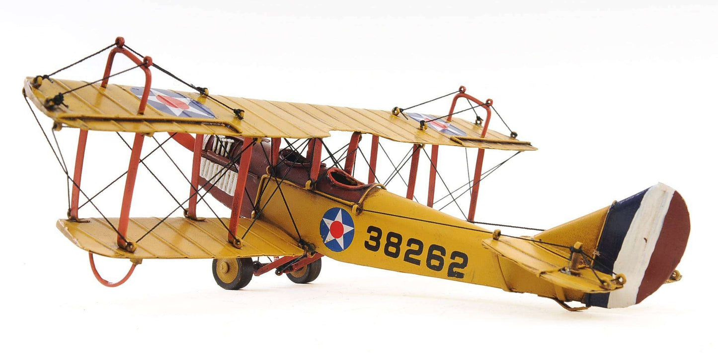 ALDO Creative Arts >Collectibles> Scale Model L: 11 W: 13.25 H: 4 Inches / NEW / Iron Airplane Yellow Curtiss JN-4 Jenny  Biplane Deck Top Metal Model