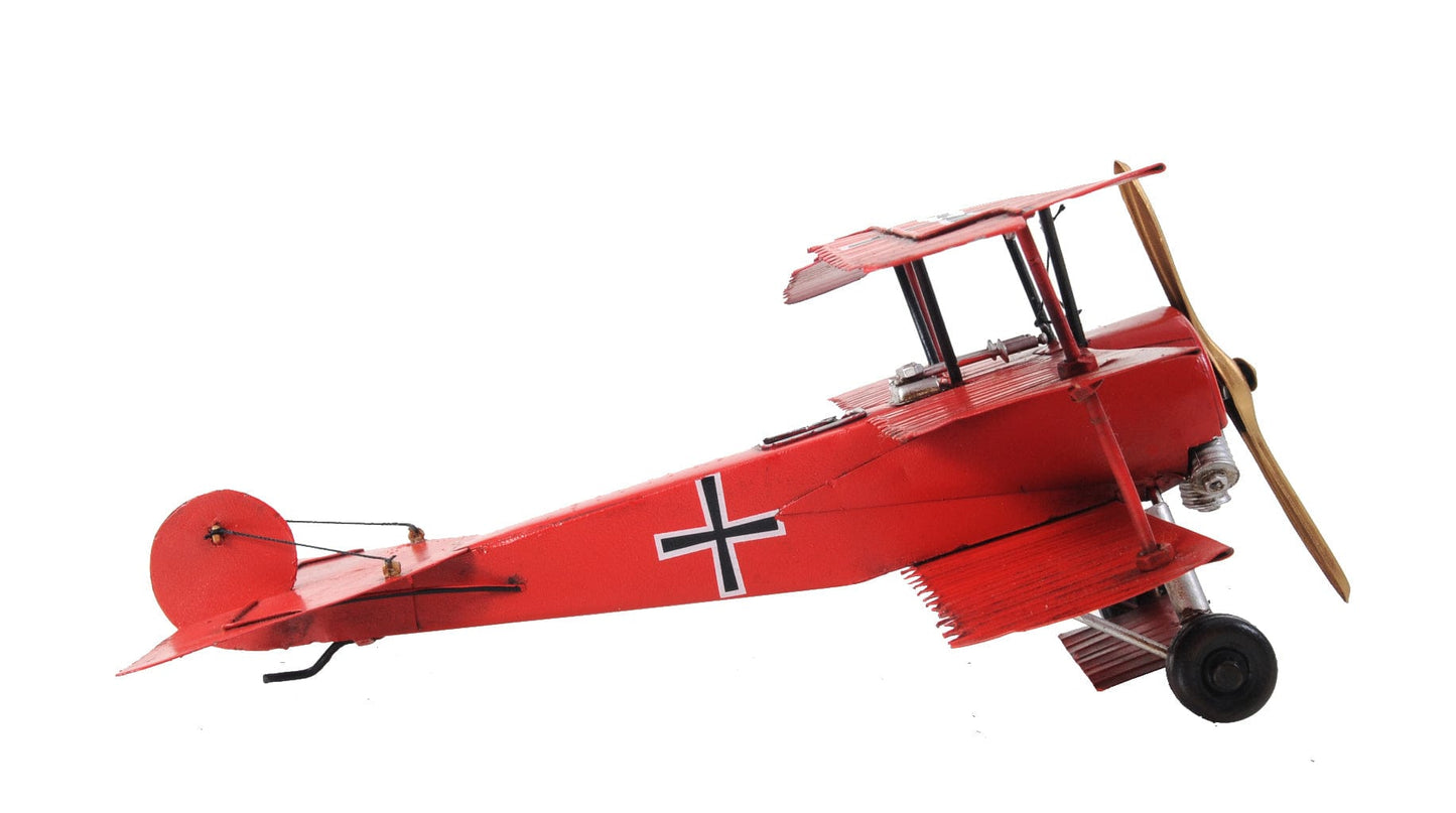 ALDO Creative Arts Collectibles Scale Model L: 12.75 W: 11.5 H: 5.5 Inches / NEW / Iron Airplane German Red Baron Fokker Triplane Fighter Deck Top Metal Model