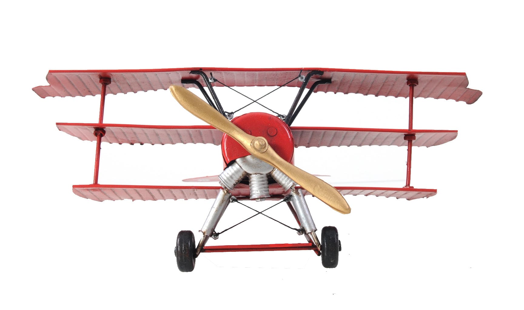 ALDO Creative Arts Collectibles Scale Model L: 12.75 W: 11.5 H: 5.5 Inches / NEW / Iron Airplane German Red Baron Fokker Triplane Fighter Deck Top Metal Model