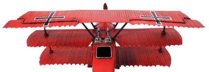 ALDO Creative Arts Collectibles Scale Model L: 12.75 W: 11.5 H: 5.5 Inches / NEW / Iron Airplane German Red Baron Fokker Triplane Fighter Deck Top Metal Model