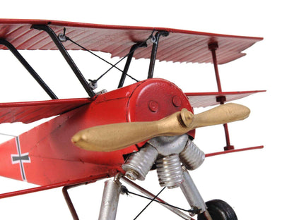 ALDO Creative Arts Collectibles Scale Model L: 12.75 W: 11.5 H: 5.5 Inches / NEW / Iron Airplane German Red Baron Fokker Triplane Fighter Deck Top Metal Model