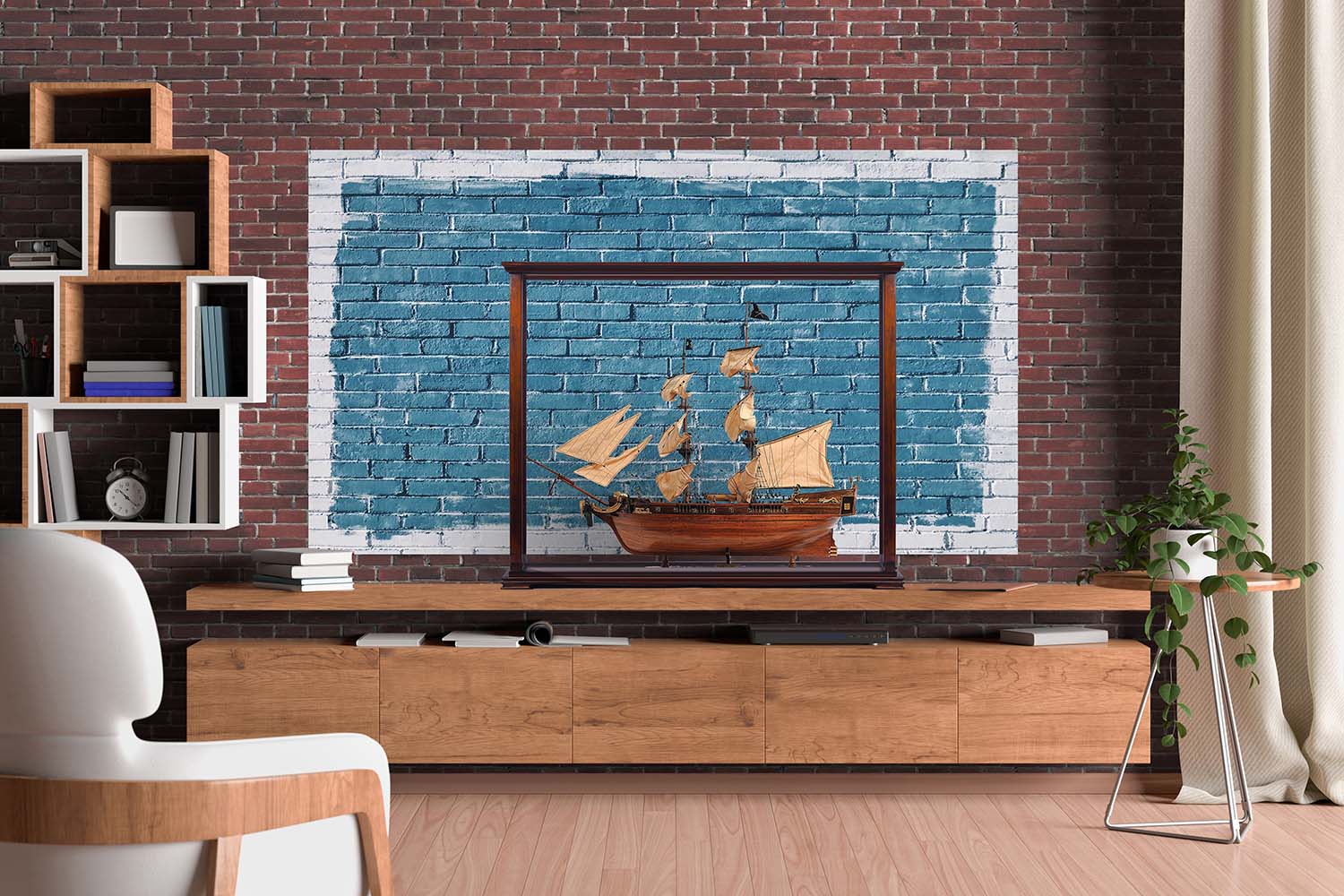 ALDO Creative Arts Collectibles Scale Model Outside: L: 34 W: 13 H: 31.5 Inches /   Inside: L: 32.5 x W: 12 x H: 29 inches. / NEW / Wood with plexiglass panels Display Case Cabinet Table Top For Midsize Tall Ship Yacht Boat Models With Plexiglass Panels