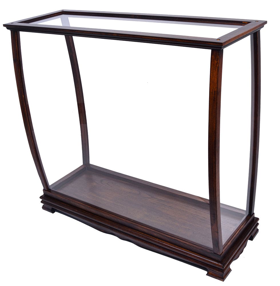 ALDO Creative Arts Collectibles Scale Model Outside: L: 34 W: 13 H: 31.5 Inches /   Inside: L: 32.5 x W: 12 x H: 29 inches. / NEW / Wood with plexiglass panels Wood Display Case Table Top Cabinet  Classic Brown For Tall Ship Yacht Boat Models With Plexiglass Panels