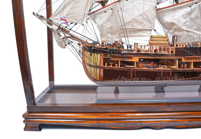 ALDO Creative Arts Collectibles Scale Model Outside: L: 34 W: 13 H: 31.5 Inches /   Inside: L: 32.5 x W: 12 x H: 29 inches. / NEW / Wood with plexiglass panels Wood Display Case Table Top Cabinet  Classic Brown For Tall Ship Yacht Boat Models With Plexiglass Panels