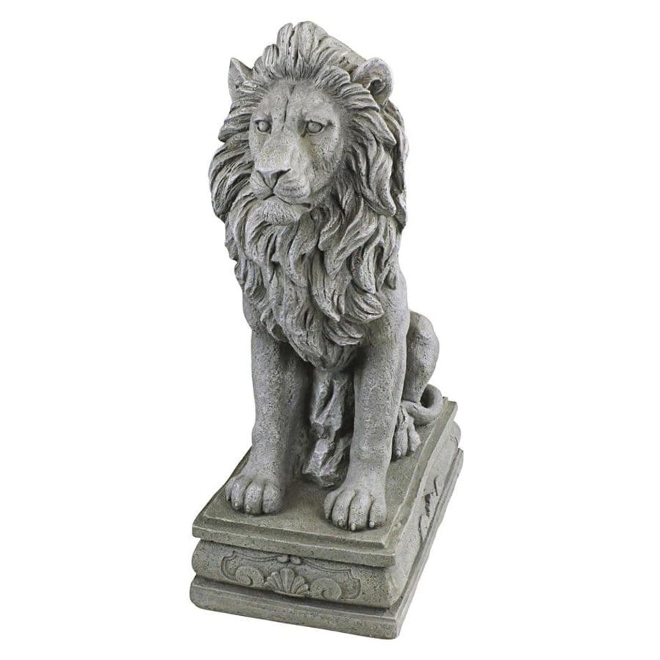 ALDO Décor>Artwork>Sculptures & Statues ﻿11.5"Wx18"Dx30"H / NEW / Resin Royal Palace Gates Lion Sentinel Garden Sculptures by French Sculptor Bernard Fouquet.