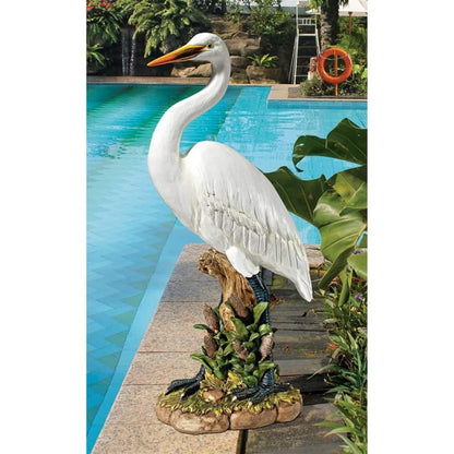 ALDO Décor>Artwork>Sculptures & Statues 11"Wx6"Dx23"H / new / resin Great White Egret Poolside Garden Statue