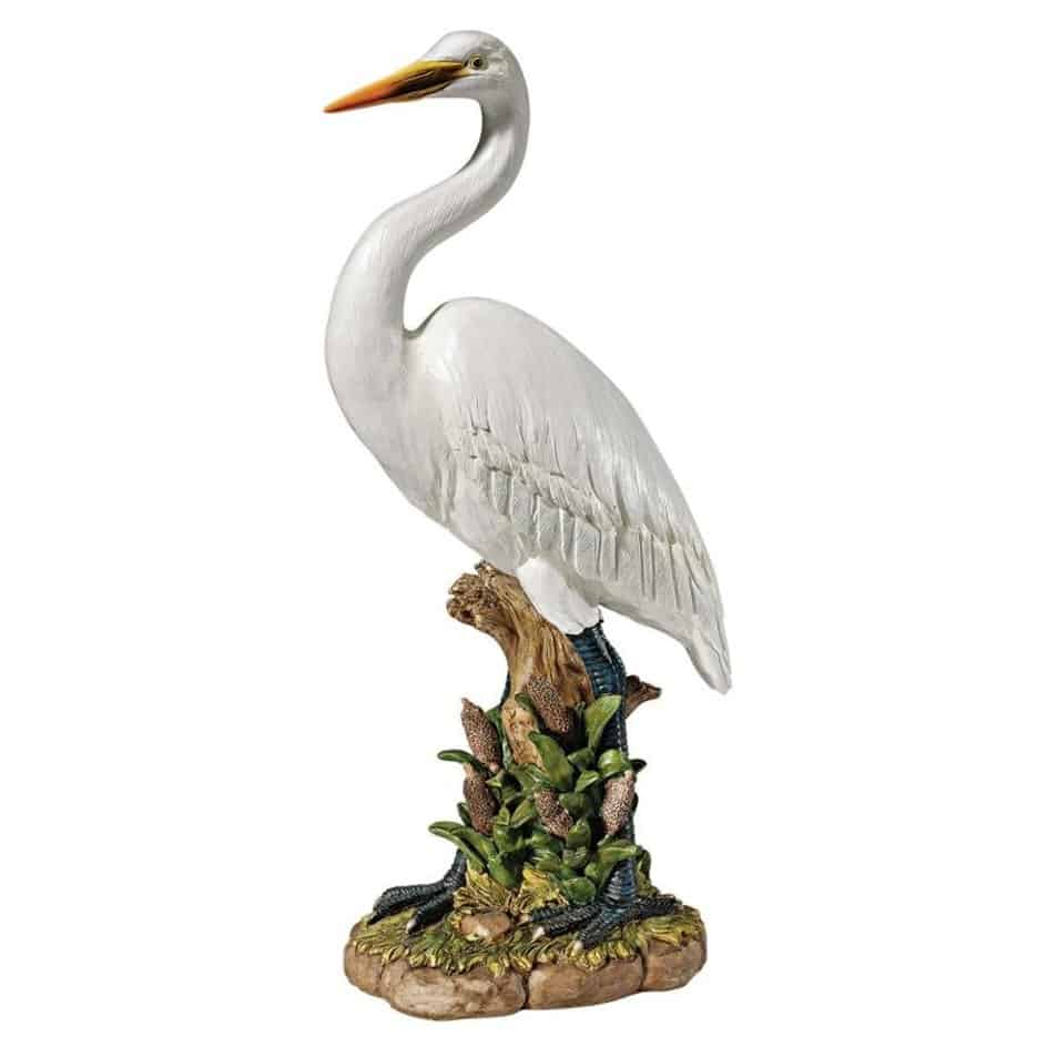 ALDO Décor>Artwork>Sculptures & Statues 11"Wx6"Dx23"H / new / resin Great White Egret Poolside Garden Statue