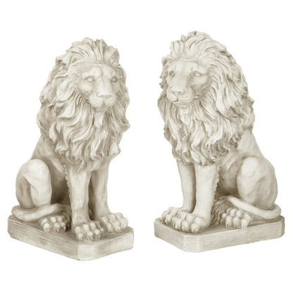 ALDO Décor>Artwork>Sculptures & Statues 12.5"Wx10"Dx21"H / NEW / Resin English Palace Gates Lion Sentinel Garden Sculptures Set of Two