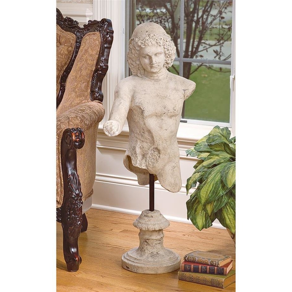 ALDO Décor>Artwork>Sculptures & Statues 13"Wx15"Dx39"H / NEW / resin Hermes  Messenger of Roman Gods Sculptural Bust Torso On Stand