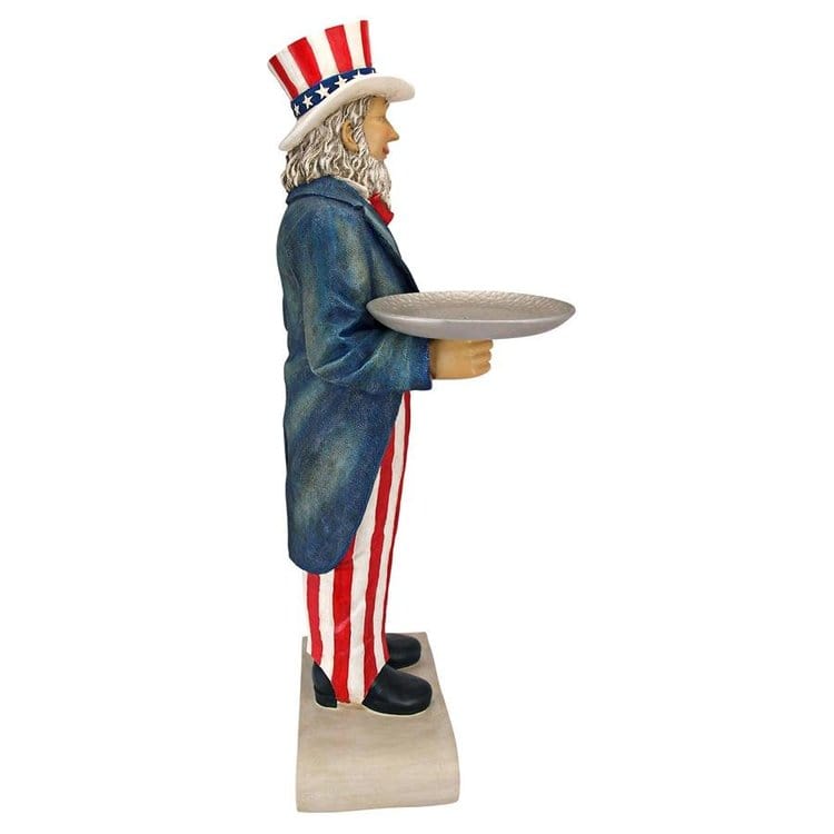 ALDO Decor > Artwork > Sculptures & Statues 14.5"Wx10.5"Dx32"H / NEW / resin Uncle Sam Yankee Doodle Dandy Statue 4 of July  Patriotic Butler Pedestal Sculptural Table