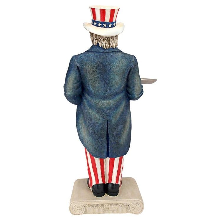 ALDO Decor > Artwork > Sculptures & Statues 14.5"Wx10.5"Dx32"H / NEW / resin Uncle Sam Yankee Doodle Dandy Statue 4 of July  Patriotic Butler Pedestal Sculptural Table