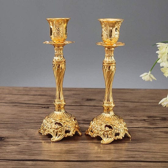 ALDO Décor>Artwork>Sculptures & Statues 2 Pack Candle Holders 18cm/7'' 24 karat Gold Plated Candlesticks Holder For Shabbat